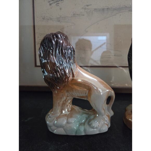 Vintage 1960s-80s Pair Brazilian Iridescent Ceramic Lions 7" Safari Decor Lustre - Picture 6 of 10
